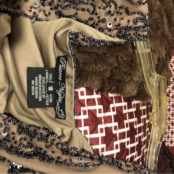 Long tan dress with charcoal and black sequins by Pissarro Nights - Picture 3 of 4